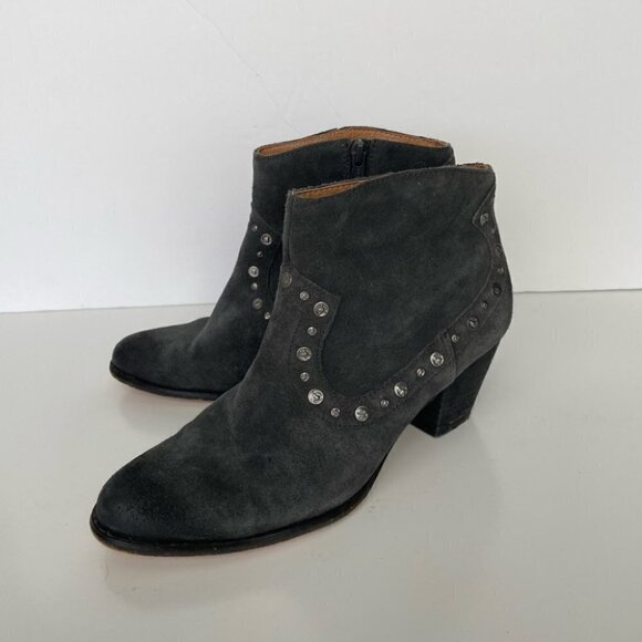 corso Como Gray Suede Studded Heeled Ankle Boots Womens 8.5 - Picture 3 of 8